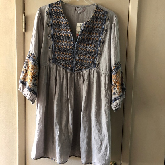 JOHNNY WAS WORKSHOP GRAY LINEN DRESS SZ. XXL NWT'S - Picture 1 of 6